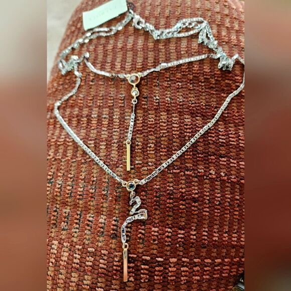 Talbots 2 Chain Necklace NWT 2 smoky stones, silver tone, sparkly - Picture 1 of 4